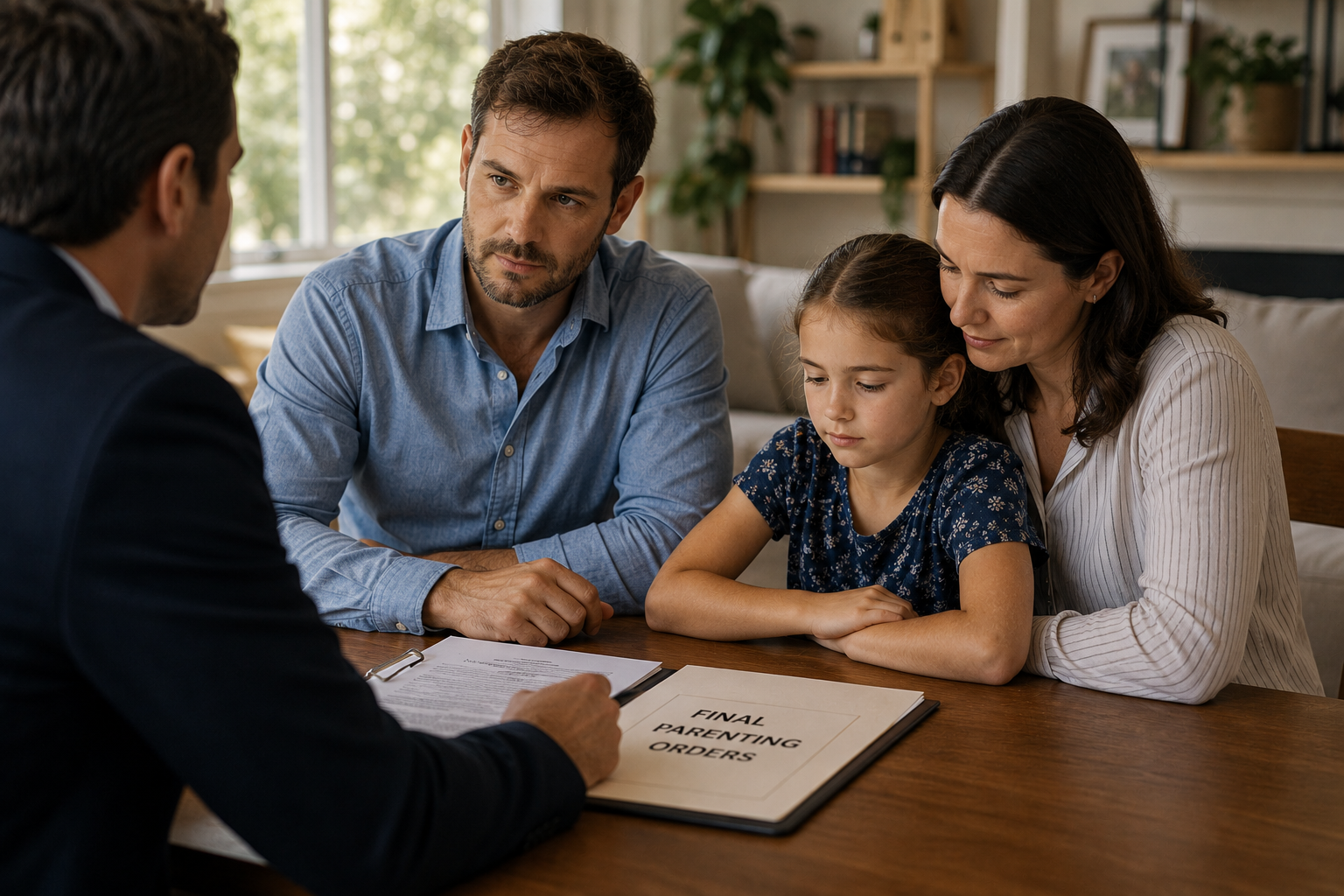 Parents meeting with a family lawyer to discuss varying final parenting orders under Australian family law.