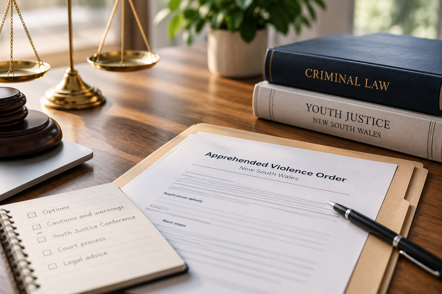 Legal documents relating to an AVO for a young person in NSW, representing legal advice and youth justice options in New South Wales.